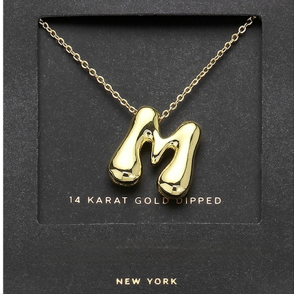 Gold "M" Bubble Monogram Pendant Chain Necklace Initial Charm 3D Casual - Picture 1 of 5